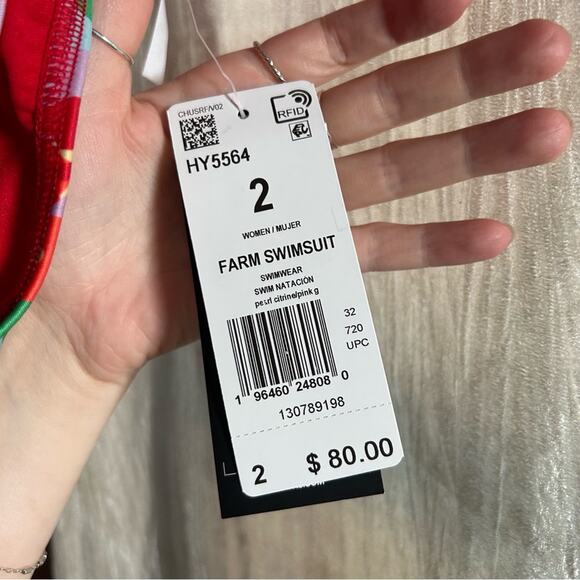 Adidas x Farm Rio Pearl Citrine One Piece Swimsuit Bathing Suit NWT Size 2 - Picture 3 of 6